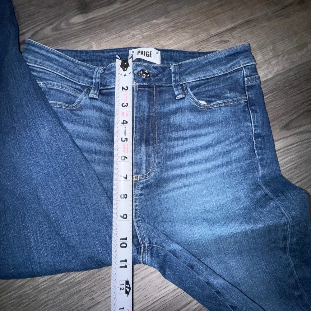 Paige Hoxton Slim Crop Jeans 28 Blue High Rise Raw Hem Designer Denim Casual - Picture 5 of 7